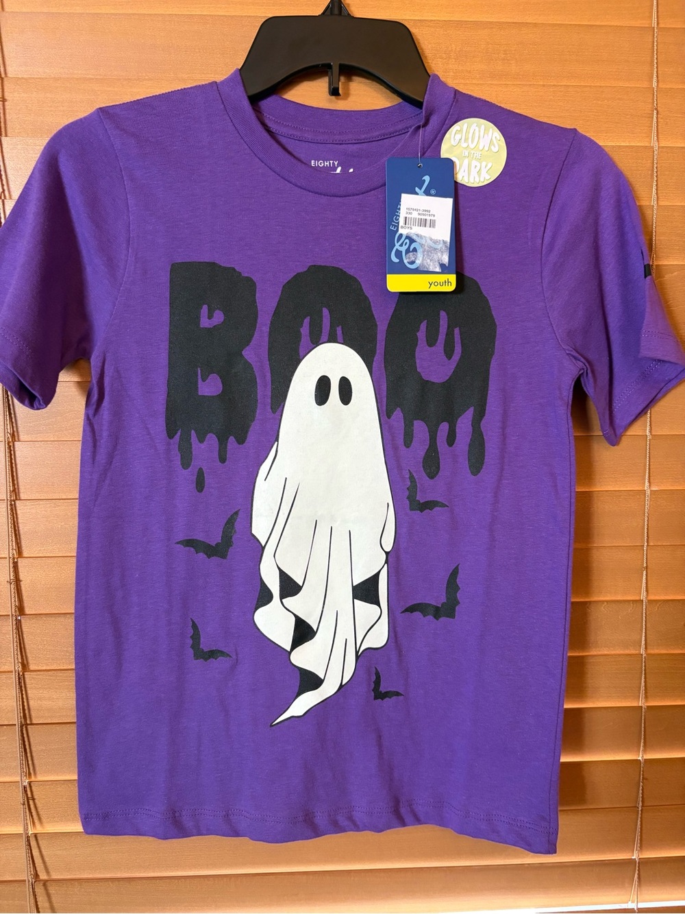 Eighty Eight NWT Purple Glow-in-the-Dark Ghost “Boo” Tee. Size 10-12